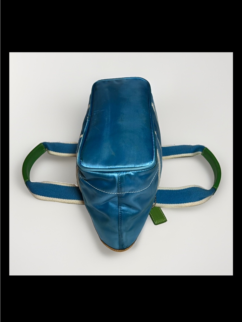Coach Mini Satin-Nylon Tote Bag-Ocean Blue/Grass Green Leather-2004 Style: #1893 - Picture 7 of 14